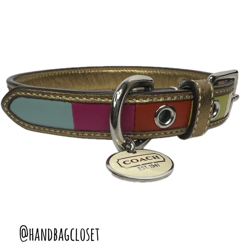 Coach Legacy Striped Leather Vintage Pink Blue Size SMALL Dog Collar - Picture 9 of 16